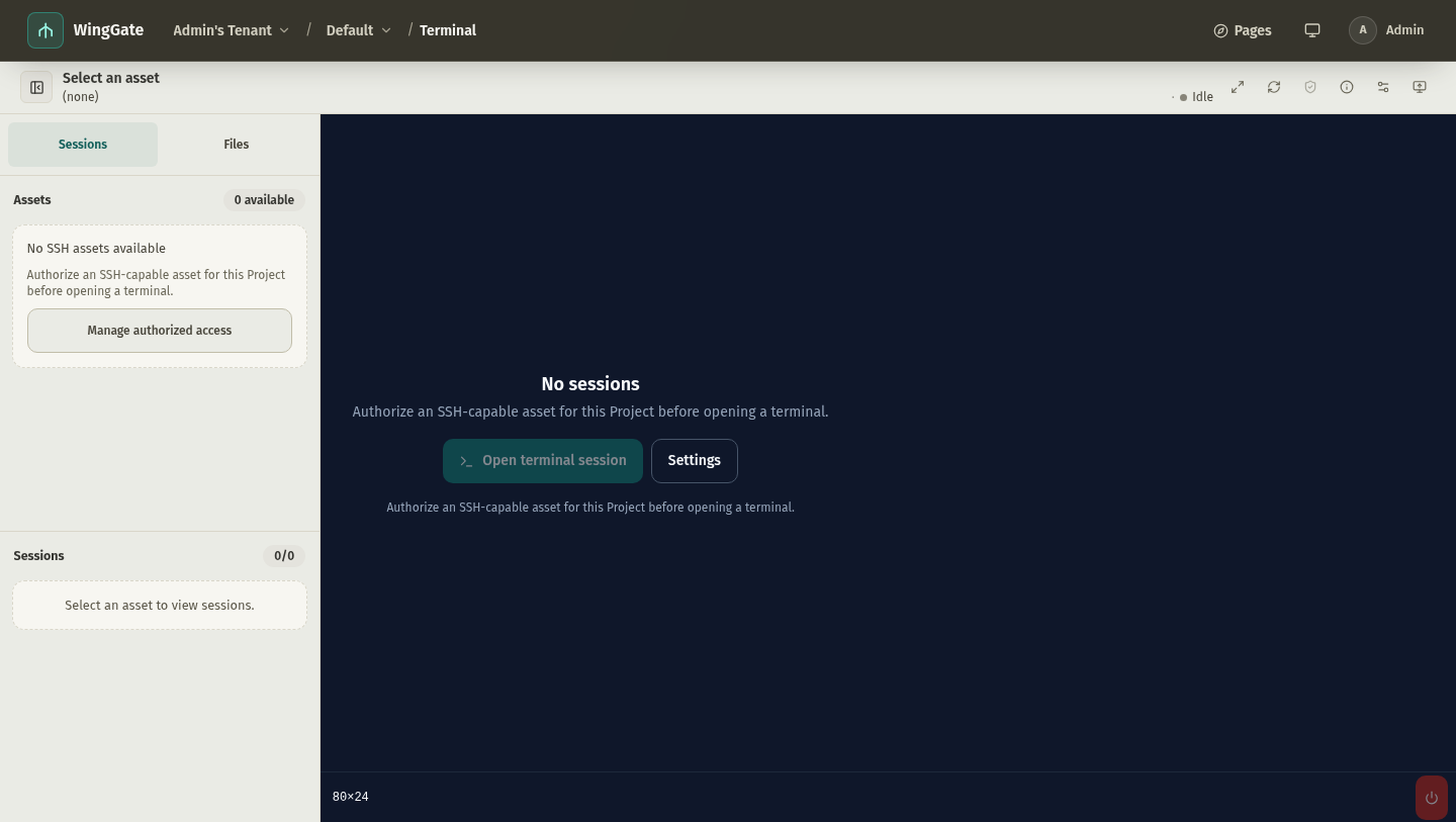 Terminal sessions page